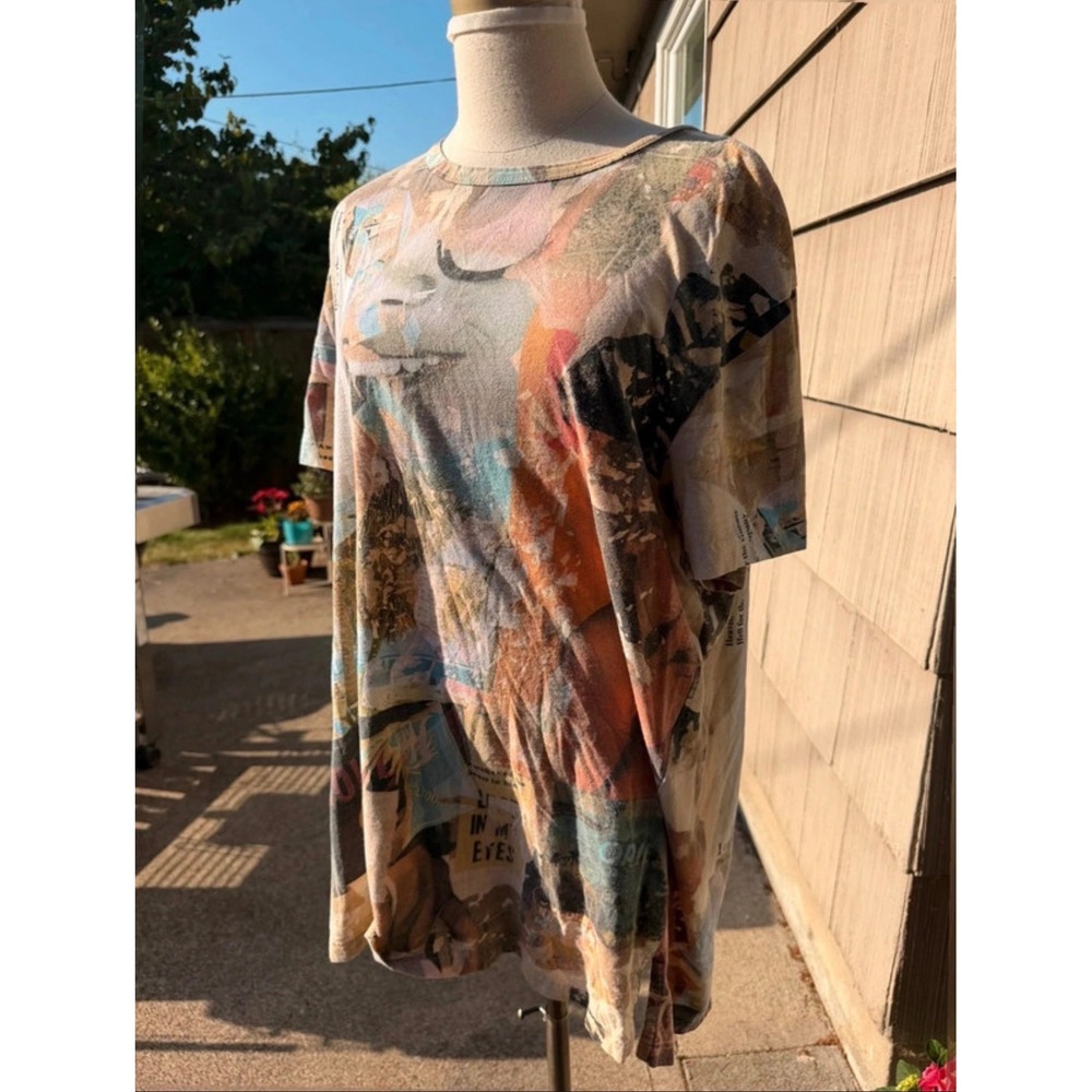 AKOO Mens T-Shirt Collage Graphic Pop Art Print Short Sleeve Multi Color 3XL